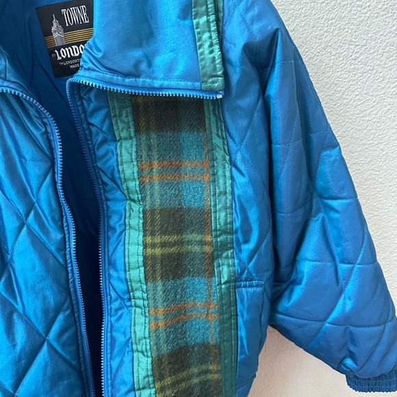 vintage London Fog Glacial Fog Puffer Ski Jacket Turquoise purple plaid womens S - Picture 6 of 9